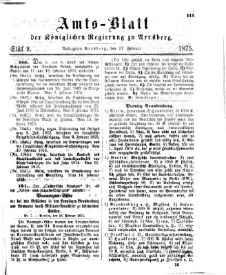 Amtsblatt für den Regierungsbezirk Arnsberg Samstag 27. Februar 1875