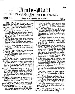 Amtsblatt für den Regierungsbezirk Arnsberg Samstag 6. März 1875