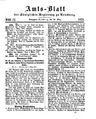 Amtsblatt für den Regierungsbezirk Arnsberg Samstag 20. März 1875