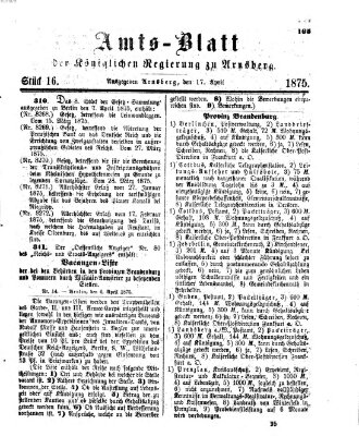 Amtsblatt für den Regierungsbezirk Arnsberg Samstag 17. April 1875