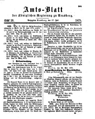 Amtsblatt für den Regierungsbezirk Arnsberg Samstag 17. Juli 1875