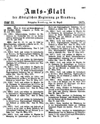 Amtsblatt für den Regierungsbezirk Arnsberg Samstag 14. August 1875