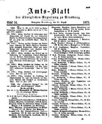 Amtsblatt für den Regierungsbezirk Arnsberg Samstag 21. August 1875