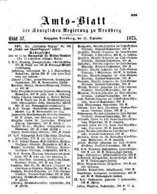 Amtsblatt für den Regierungsbezirk Arnsberg Samstag 11. September 1875