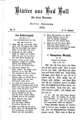 Blätter aus Bad Boll für seine Freunde Samstag 9. Januar 1875