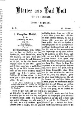 Blätter aus Bad Boll für seine Freunde Samstag 13. Februar 1875