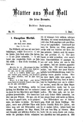 Blätter aus Bad Boll für seine Freunde Samstag 5. Juni 1875