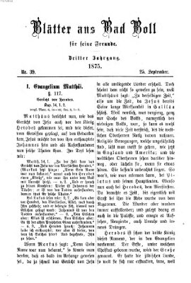 Blätter aus Bad Boll für seine Freunde Samstag 25. September 1875