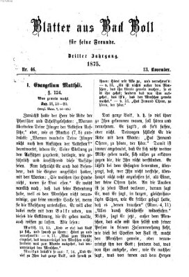 Blätter aus Bad Boll für seine Freunde Samstag 13. November 1875