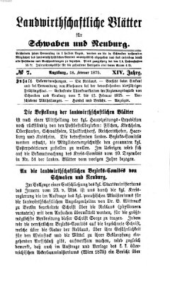 Landwirtschaftliche Blätter für Schwaben und Neuburg Donnerstag 18. Februar 1875