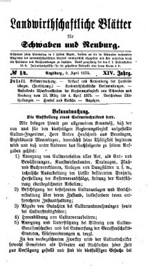 Landwirtschaftliche Blätter für Schwaben und Neuburg Donnerstag 8. April 1875