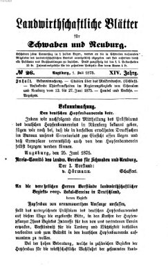 Landwirtschaftliche Blätter für Schwaben und Neuburg Donnerstag 1. Juli 1875