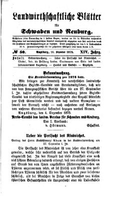 Landwirtschaftliche Blätter für Schwaben und Neuburg Donnerstag 16. Dezember 1875