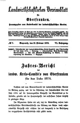 Landwirthschaftliches Vereinsblatt für Oberfranken Donnerstag 18. Februar 1875