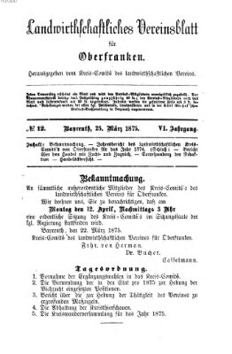 Landwirthschaftliches Vereinsblatt für Oberfranken Donnerstag 25. März 1875