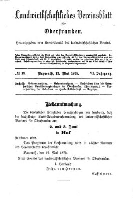 Landwirthschaftliches Vereinsblatt für Oberfranken Donnerstag 13. Mai 1875