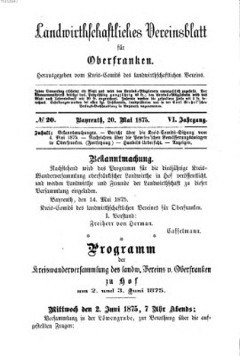 Landwirthschaftliches Vereinsblatt für Oberfranken Donnerstag 20. Mai 1875