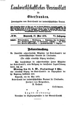 Landwirthschaftliches Vereinsblatt für Oberfranken Donnerstag 27. Mai 1875