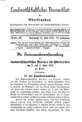 Landwirthschaftliches Vereinsblatt für Oberfranken Donnerstag 15. Juli 1875