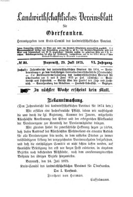 Landwirthschaftliches Vereinsblatt für Oberfranken Donnerstag 29. Juli 1875