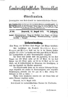 Landwirthschaftliches Vereinsblatt für Oberfranken Donnerstag 12. August 1875