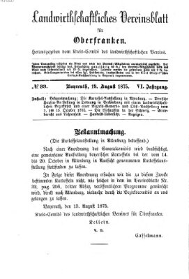 Landwirthschaftliches Vereinsblatt für Oberfranken Donnerstag 19. August 1875