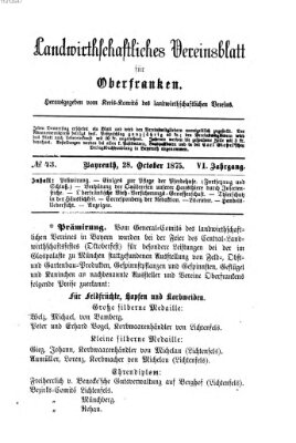 Landwirthschaftliches Vereinsblatt für Oberfranken Donnerstag 28. Oktober 1875