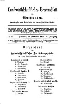 Landwirthschaftliches Vereinsblatt für Oberfranken Donnerstag 25. November 1875