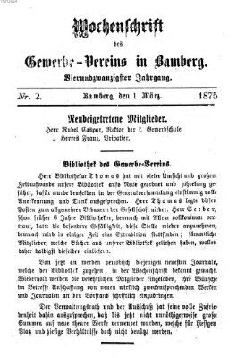 Wochenschrift des Gewerbe-Vereins Bamberg Montag 1. März 1875