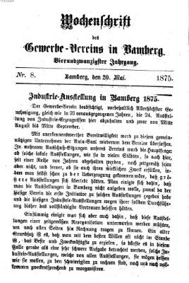 Wochenschrift des Gewerbe-Vereins Bamberg Donnerstag 20. Mai 1875