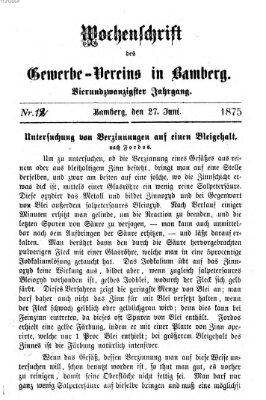 Wochenschrift des Gewerbe-Vereins Bamberg Sonntag 27. Juni 1875