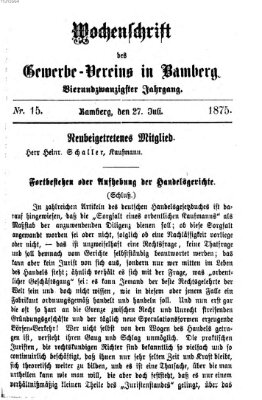 Wochenschrift des Gewerbe-Vereins Bamberg Dienstag 27. Juli 1875