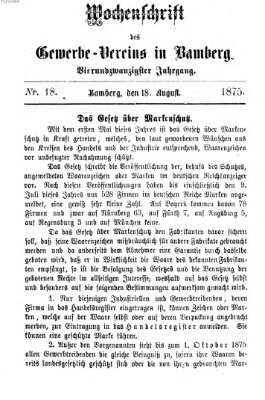 Wochenschrift des Gewerbe-Vereins Bamberg Mittwoch 18. August 1875