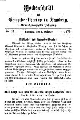 Wochenschrift des Gewerbe-Vereins Bamberg Sonntag 3. Oktober 1875