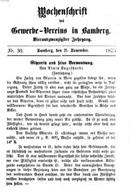 Wochenschrift des Gewerbe-Vereins Bamberg Sonntag 21. November 1875