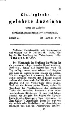 Göttingische gelehrte Anzeigen (Göttingische Zeitungen von gelehrten Sachen) Mittwoch 20. Januar 1875