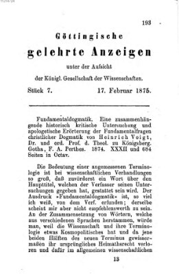 Göttingische gelehrte Anzeigen (Göttingische Zeitungen von gelehrten Sachen) Mittwoch 17. Februar 1875