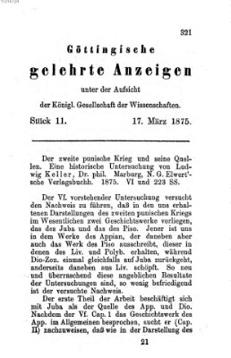 Göttingische gelehrte Anzeigen (Göttingische Zeitungen von gelehrten Sachen) Mittwoch 17. März 1875