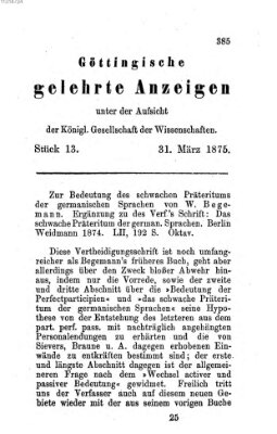 Göttingische gelehrte Anzeigen (Göttingische Zeitungen von gelehrten Sachen) Mittwoch 31. März 1875