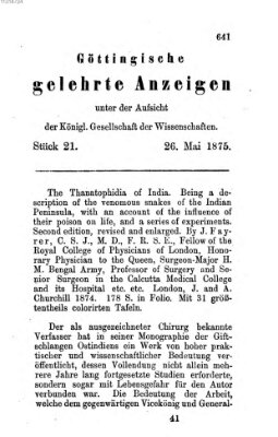 Göttingische gelehrte Anzeigen (Göttingische Zeitungen von gelehrten Sachen) Mittwoch 26. Mai 1875