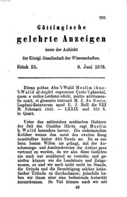 Göttingische gelehrte Anzeigen (Göttingische Zeitungen von gelehrten Sachen) Mittwoch 9. Juni 1875