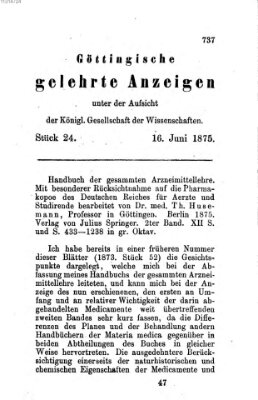 Göttingische gelehrte Anzeigen (Göttingische Zeitungen von gelehrten Sachen) Mittwoch 16. Juni 1875