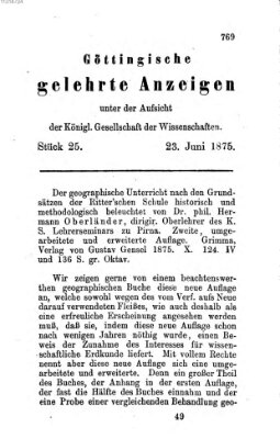 Göttingische gelehrte Anzeigen (Göttingische Zeitungen von gelehrten Sachen) Mittwoch 23. Juni 1875