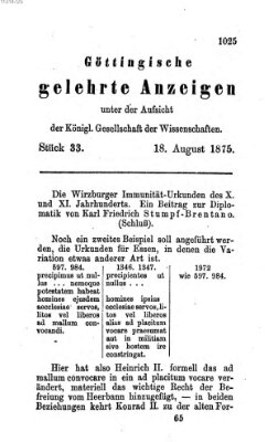 Göttingische gelehrte Anzeigen (Göttingische Zeitungen von gelehrten Sachen) Mittwoch 18. August 1875