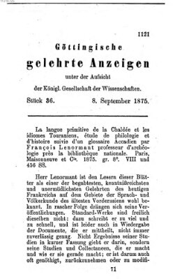 Göttingische gelehrte Anzeigen (Göttingische Zeitungen von gelehrten Sachen) Mittwoch 8. September 1875