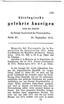 Göttingische gelehrte Anzeigen (Göttingische Zeitungen von gelehrten Sachen) Mittwoch 15. September 1875