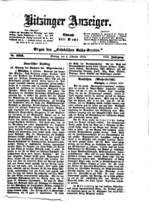 Kitzinger Anzeiger Montag 4. Oktober 1875