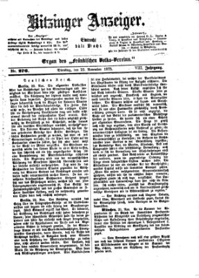 Kitzinger Anzeiger Dienstag 23. November 1875