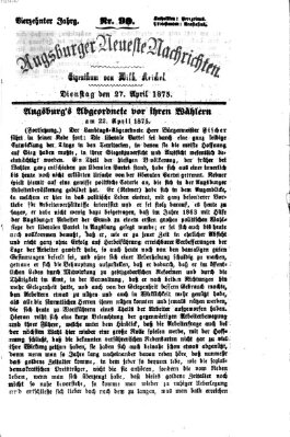 Augsburger neueste Nachrichten Dienstag 27. April 1875