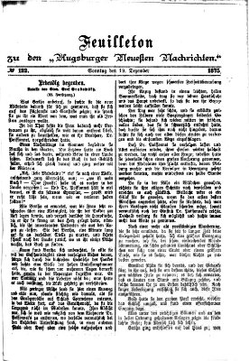 Augsburger neueste Nachrichten. Feuilleton zu den Augsburger neuesten Nachrichten (Augsburger neueste Nachrichten) Sonntag 19. Dezember 1875